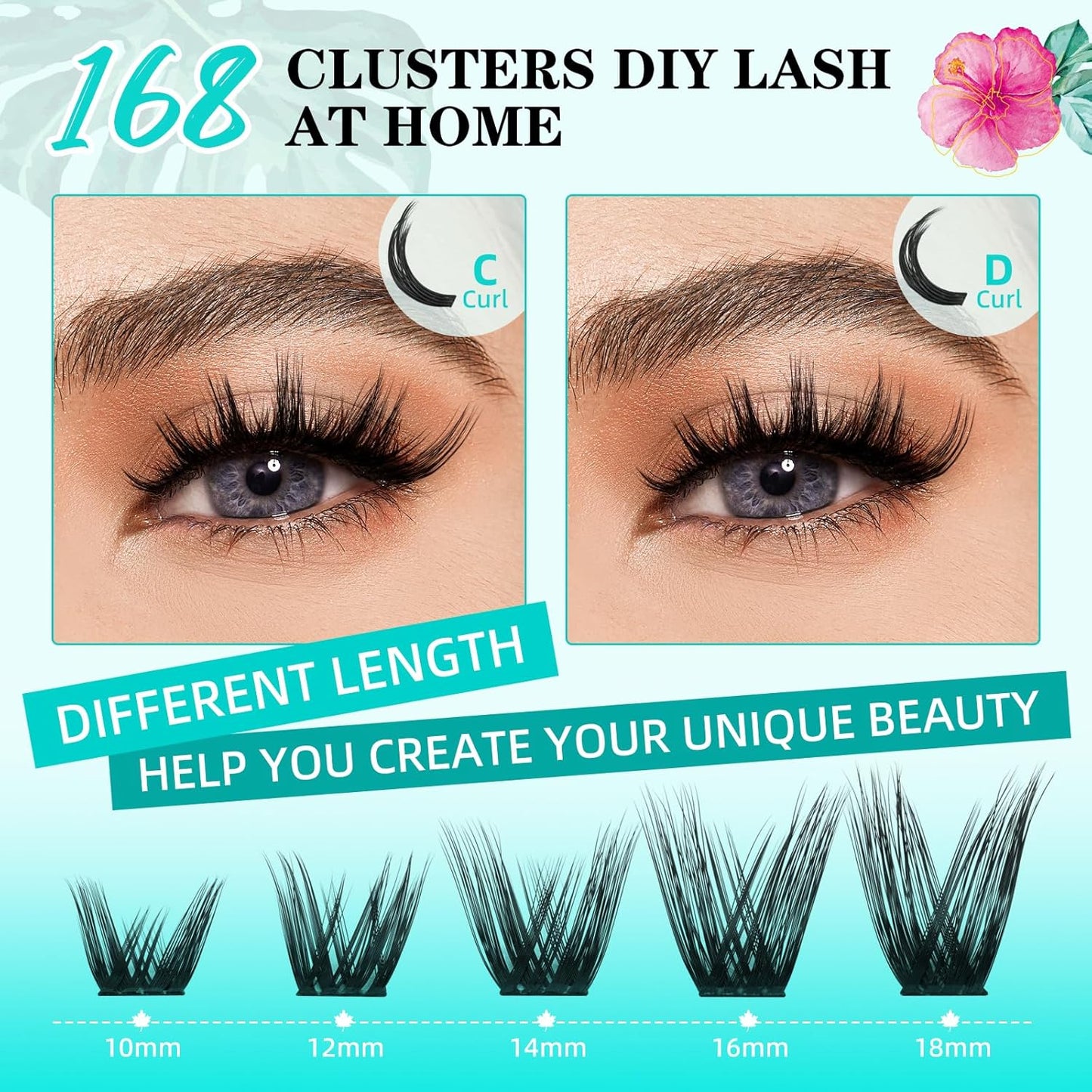 Lash Clusters Wet Look 168Pcs Eyelash Cluster Ultra-Thin Lash Band Eyelashes Extensions Spiky Anime Wide Span Lashes(Mallow,D-Mix10-18mm)