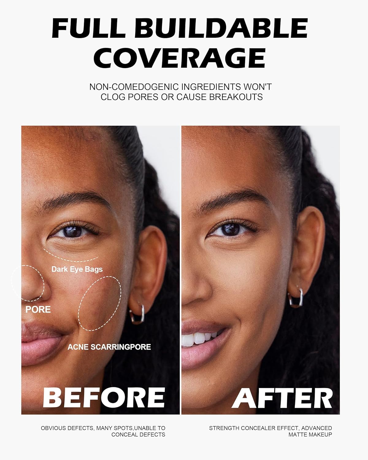 Soft Focus Deep Liquid Concealer Foundation, Lightweight Hydrating High Coverage, 24h Longwearing, No Touch-ups, Even Tone & Blurs, Waterproof Matte Finish Liquid Concealer for Women, 09