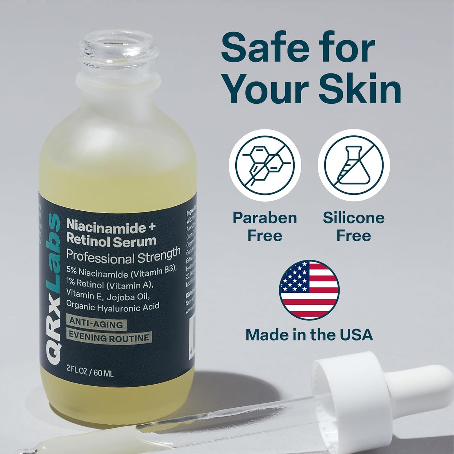 QRxLabs Niacinamide & Retinol Serum - 2 fl Oz - Niacinamide, Retinol & Arbutin - Anti-Aging Pore & Wrinkle Reducer - Fades Blemishes & Tightens Skin