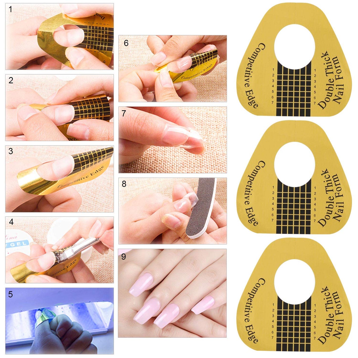 300 Pieces Acrylic Nail Form Sticker Nail Sculpting Forms Golden Horseshoe-shaped Nail Extension Forms for Builder Gel and Acrylic Nails