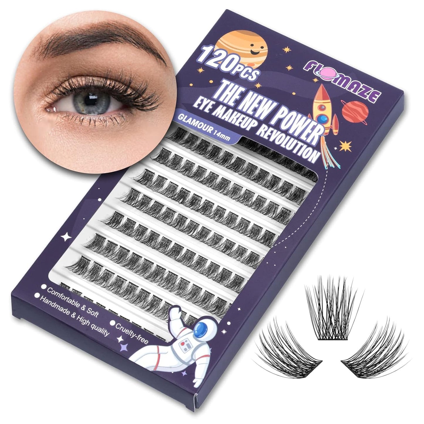 Lash Clusters 120 Clusters DIY Eyelash Extension Natural Look Lightweight Comfortable Handmade Reusable Individual Lashes False Eyelashes DIY at Home (Glamour-10mm)