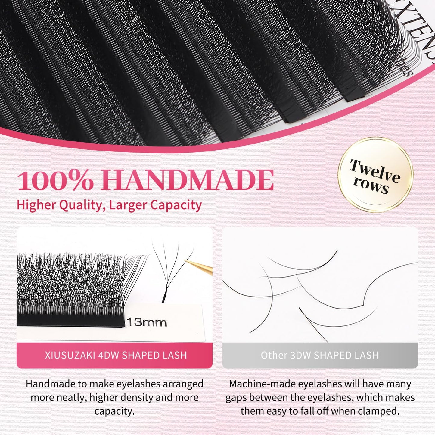 W Lash Extensions Supplies 4D Eyelash Extensions W Shape 0.07mm Thickness C Curl 15mm Premade Fans Easy Fan Lashes Volume Matte Black 12 Rows Crisscross Eye Lashes(W-4D-0.07-C,15mm)