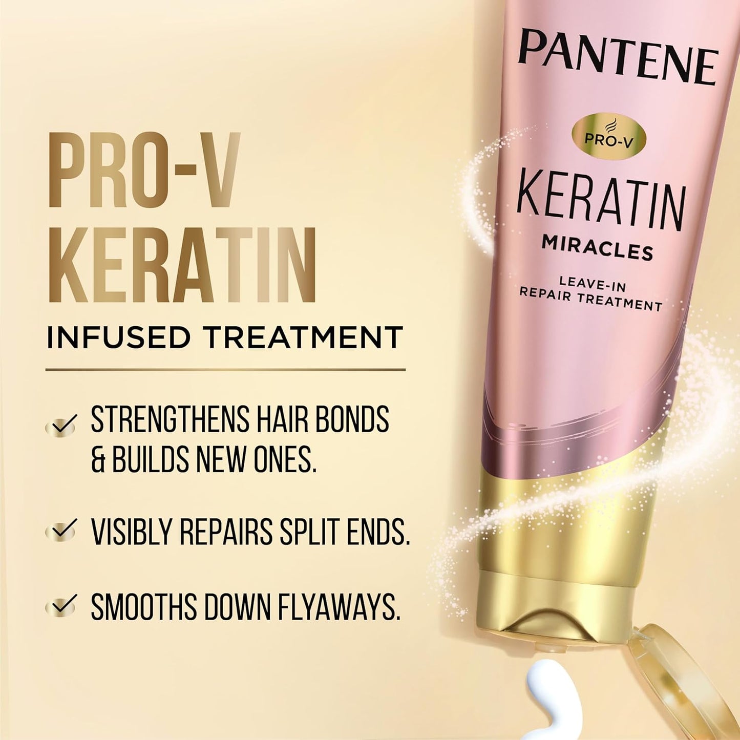 Pantene Keratin Leave-In Conditioner with Argan Oil, Protein Treatment for Dry, Damaged & Color-Treated Hair, Repairs Split Ends & Protects from Damage, Formaldehyde-Free, 8.4 Fl Oz