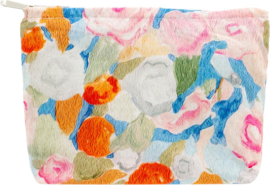 PAZIMIIK Floral Makeup Bag Large Cotton Zipper Pouch for Purse Travel Canvas Make Up Organizer for Women Cosmetic,Garden Orange