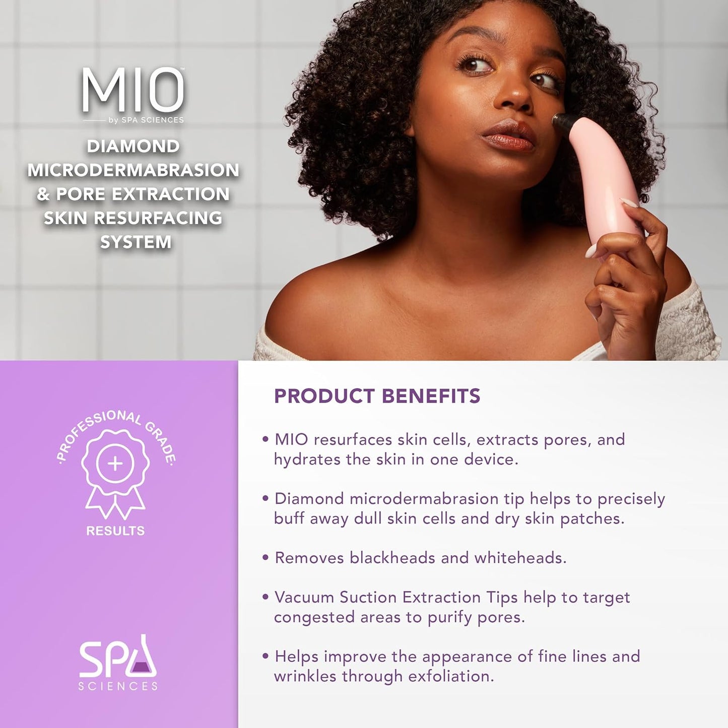 Spa Sciences - MIO - Diamond Tip Microdermabrasion Blackhead Remover, Pore Cleansing, & Resurfacing System - Reduces Acne Scars, Wrinkles, and Exfoliates for Clearer Skin