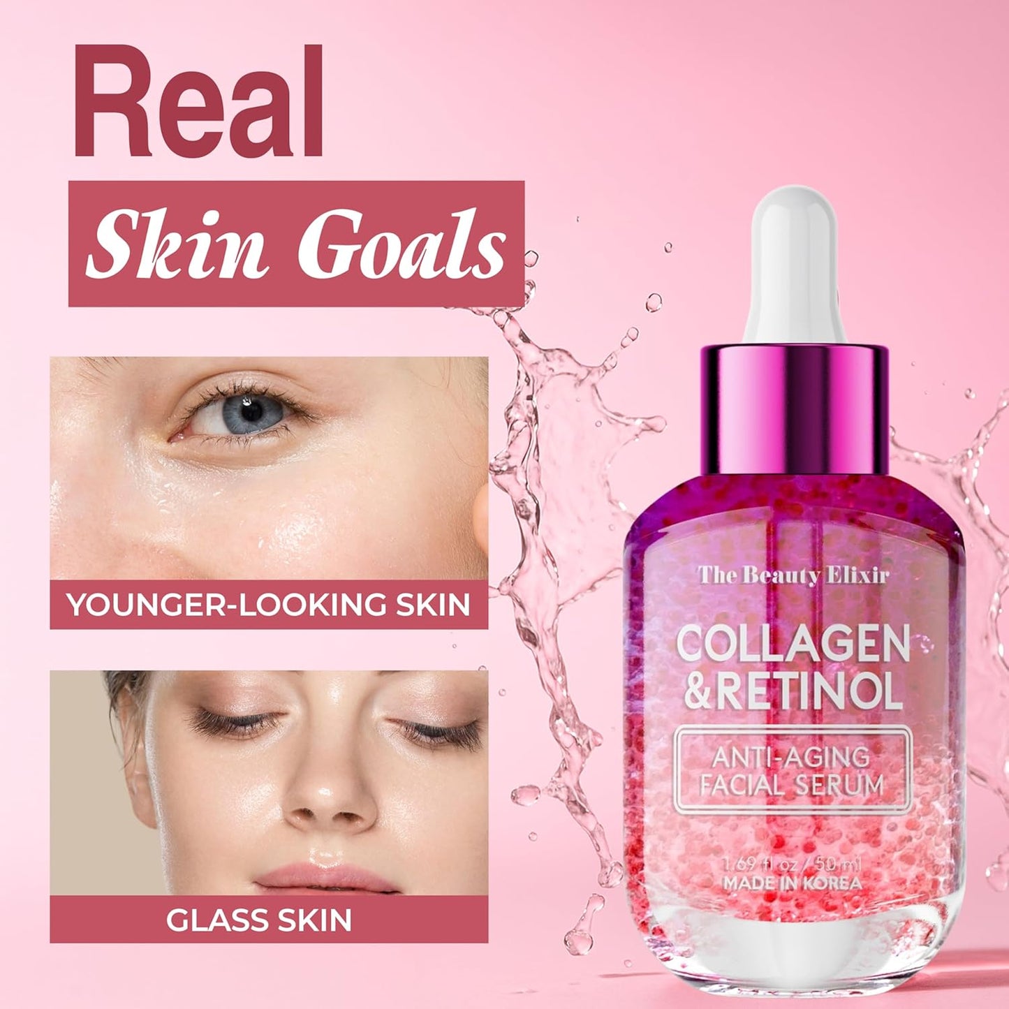 Collagen & Retinol Serum For Face - Ultra Hydrating, Restores, Smooths & Reduces Wrinkles - Dermatologist Tested, Natural Ingredients, Clean Beauty - Korean Skin Care - 1.69 Fl. Oz
