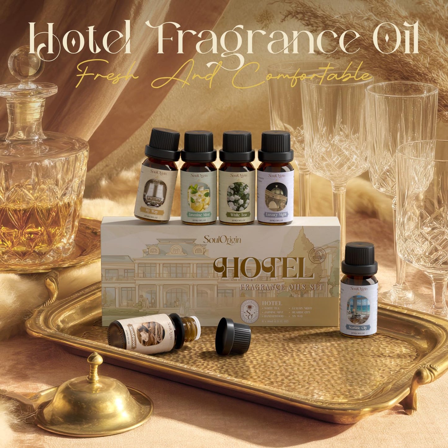 Hotel Fragrance Oils Set, Essential Oil Gift Set for Diffuser, Hotel Scent Diffuser Oil, Diffuser Scents Oil for Home, White Tea, Jasmine Mint, Sandalwood, Luxury Night, Seaside, Myway