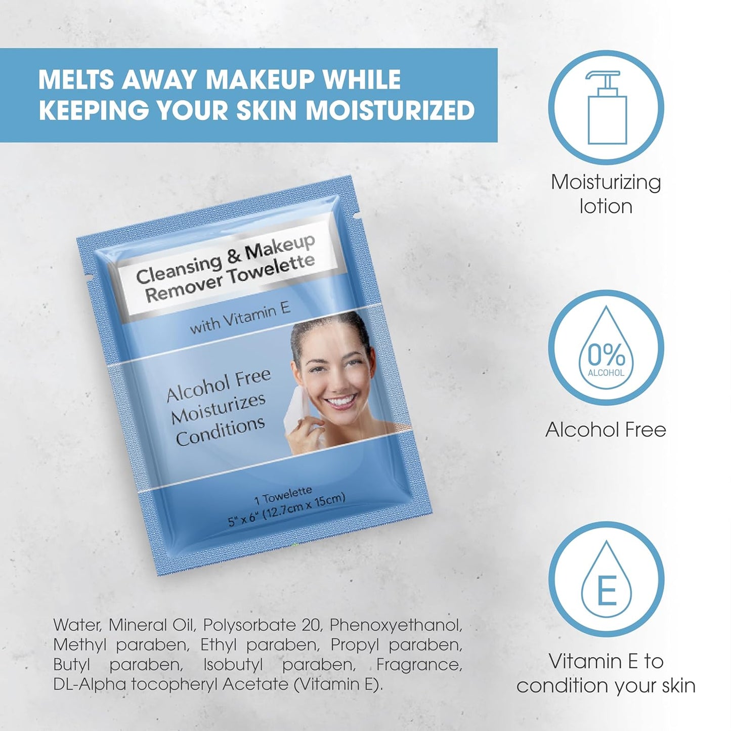 Diamond Wipes Makeup Remover Wipes, Alcohol Free Facial Cleansing Wipes with Vitamin E, Case of 500 Face Wipes