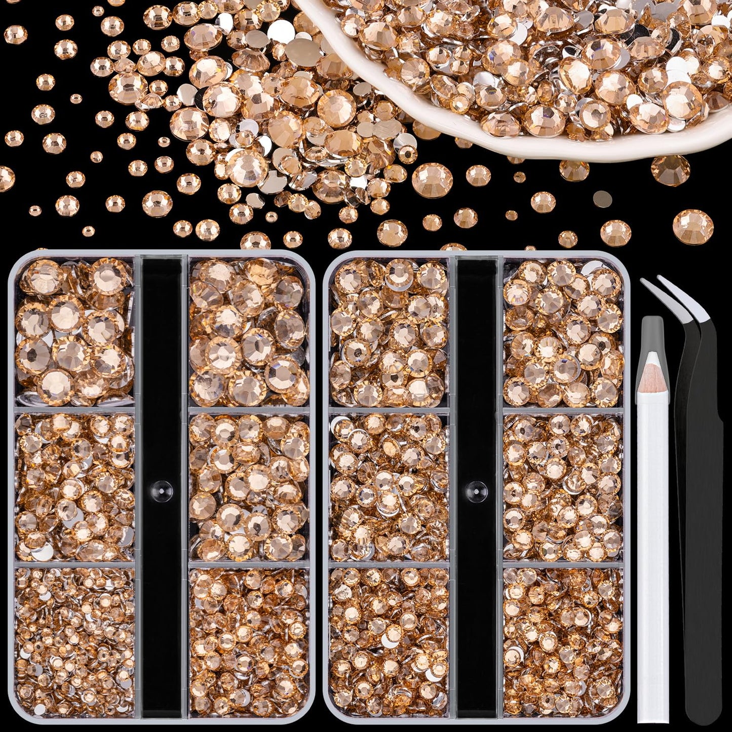 Resin Rhinestones for Crafting, 2 Boxeses Champagne Multi Sizes Flatback Bedazzling Crystals for Crafts Nail Art Deco, Non Hotfix Gems Charms for Tumbler Shoes Clothing Fabric Face Makeup