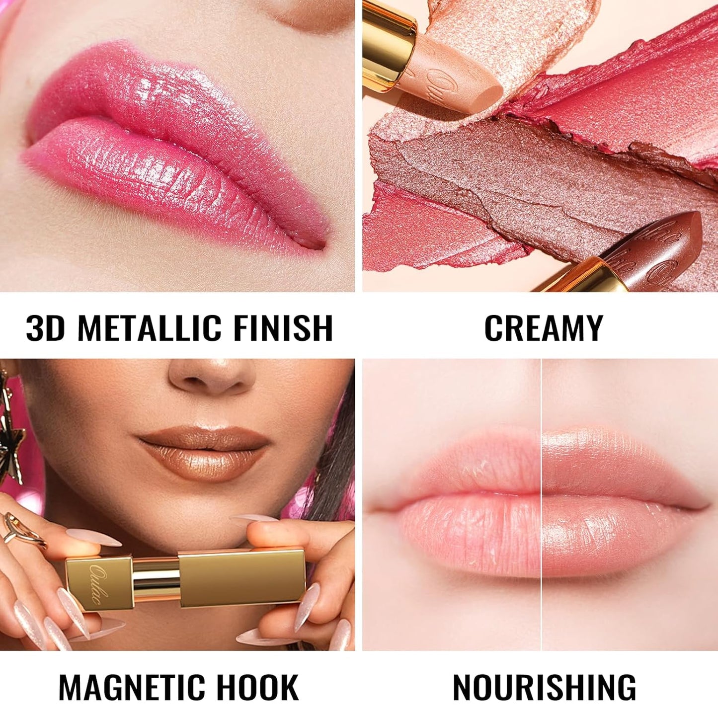 Oulac Wine Red Lipstick for Women with Metallic 3D Shine Lightweight Hydrating Formula, High Impact Lip Color, Vegan Beauty, Full Coverage Lip Makeup, Christmas Gifts for Women, One Last Kiss (14)