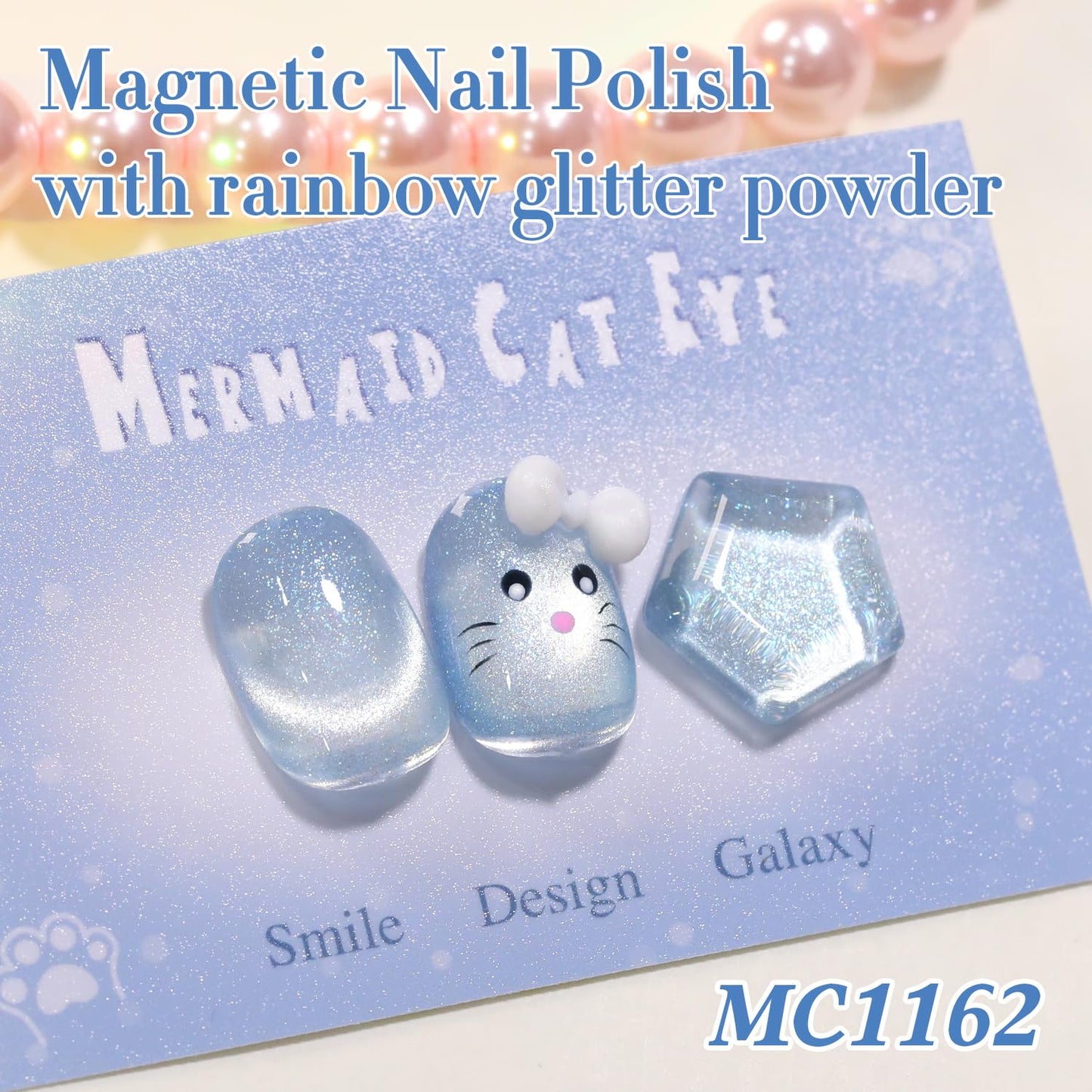 Double Rhythm 0.5 Oz Cat Eye Gel Polish with Magnet Same Color Same Bottle Holographic Glitter Shimmer Translucent Color Salon 15 ML Magnetic Nail Art (Mermaid Blue-MC1162)