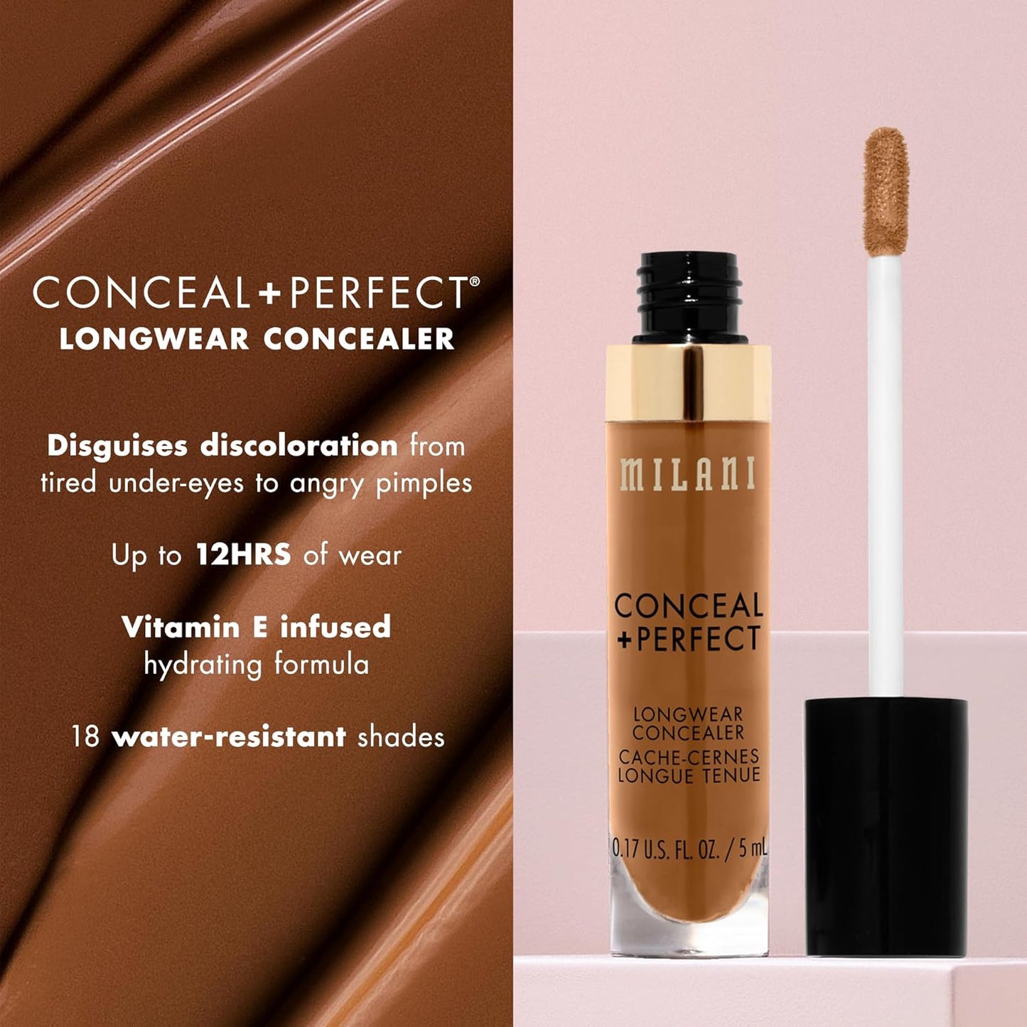 Milani Conceal + Perfect Longwear Concealer - Medium Beige (0.17 Fl. Oz.) Vegan, Cruelty-Free Liquid Concealer - Cover Dark Circles, Blemishes & Skin Imperfections for Long-Lasting Wear