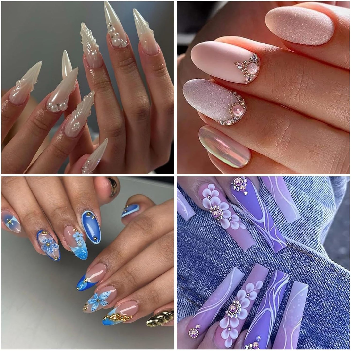 Nail Art Pearls with Glue Gel Flatback Pink Purple 4 Colors Nail Charms Pearls Mixed Size 0.03-0.18in Nails Gems Pearl Accessories for Women Nails Design Decoration