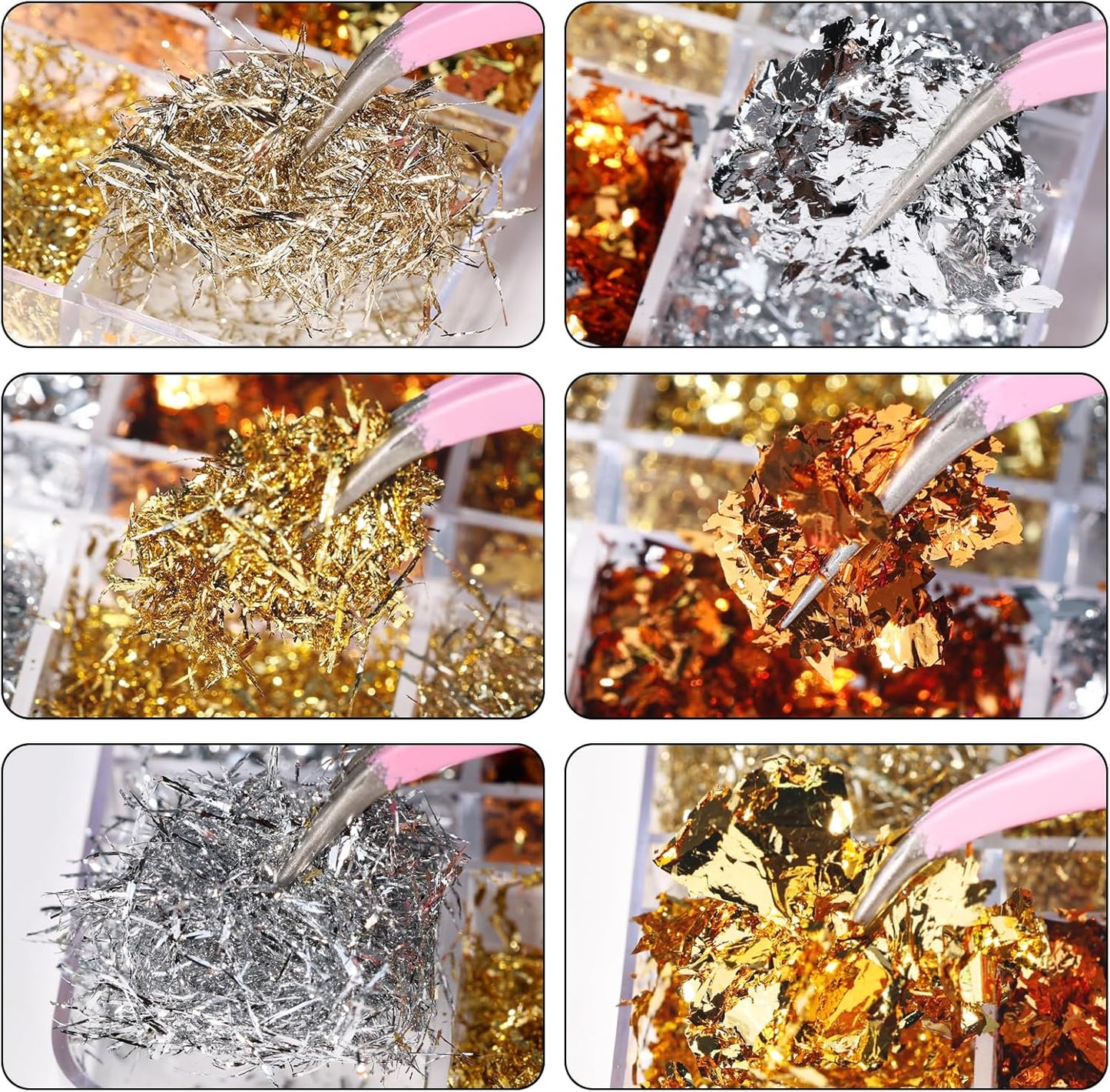 5 Boxes 60 Colors Holographic Nail Glitter Foils Kit, Nail Foil Flakes Laser, 3D Irregular Thin Foil Nail Art Flakes Design Nail Sequins Supplies for Manicure Body Makeup Craft DIY