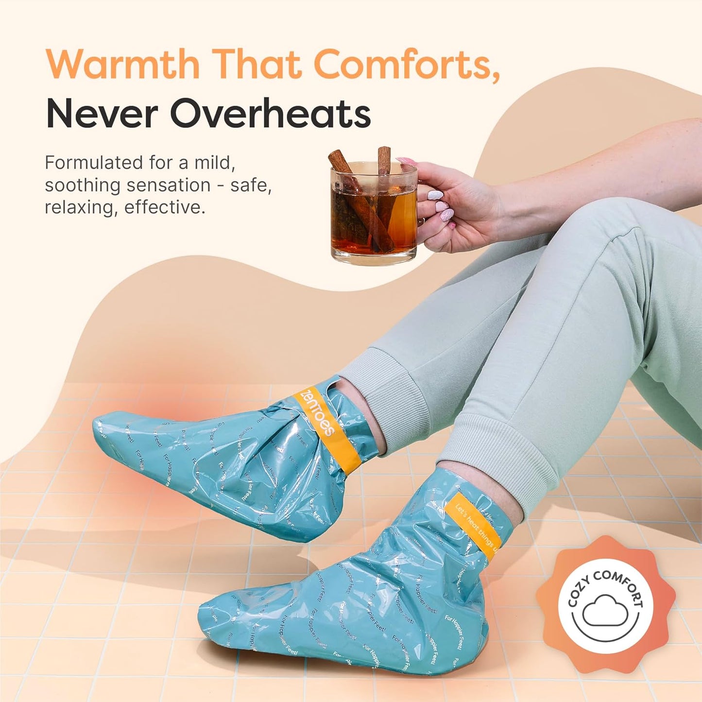 ZenToes Heating Foot Mask - Moisturizing Heated Foot Treatment with Cinnamon Oil & Shea Butter for Tired, Overworked Feet - Paraben Free Spa Experience at Home, 3 Pairs