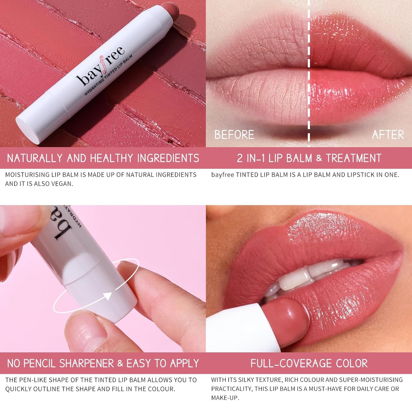 Tinted Lip Balm Plumper, Glossy, Pump Lips, Lightweight, Moisturize & Tint with Jojoba Seed Oil, Vegan Lipbalm Lip Care, Tang Peony