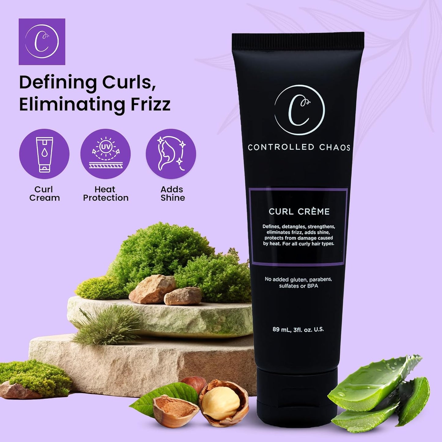 Controlled Chaos, As Seen on Shark Tank Curl Defining Cream for All Hair Types to Add Smoothness and Control Curly, Sulfate-Free Curl Cream (3oz)