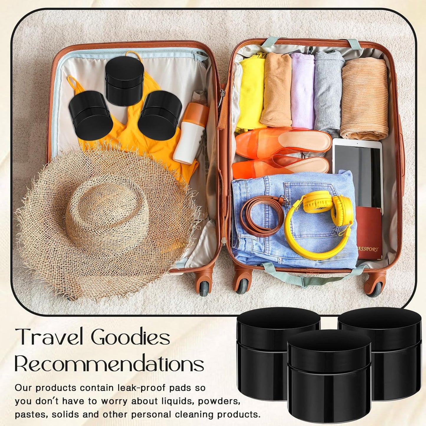 Patelai 4 Pieces Round Wide-mouth Leak Proof Plastic Container Jars with Lids for Travel Storage Makeup Beauty Products Face Creams Oils Salves Ointments DIY Making(2 Ounce,Pure Black)