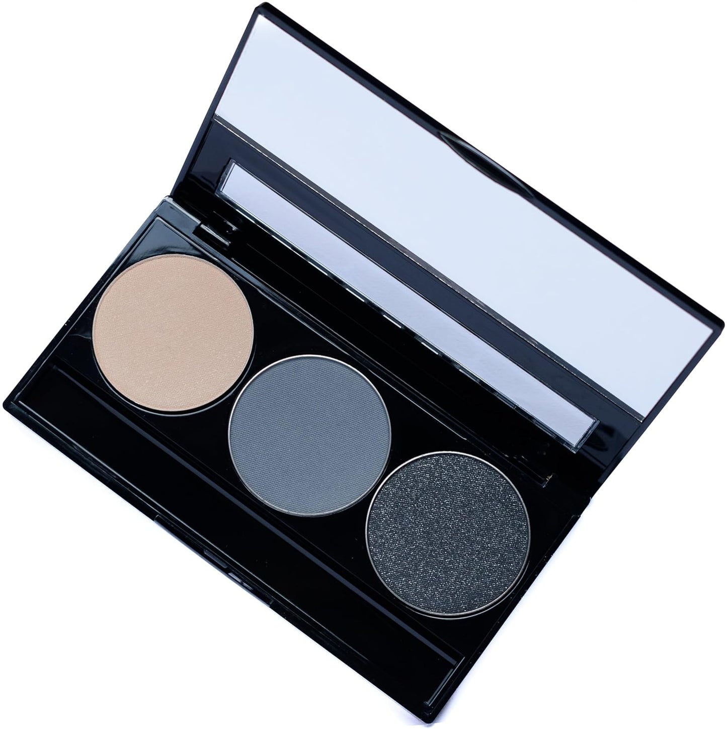 Off White, Matte Medium Grey Blue, and Glitter Black Deep Navy Blue Vegan Eyeshadow Trio Palette; Talc, Paraben & Cruelty Free