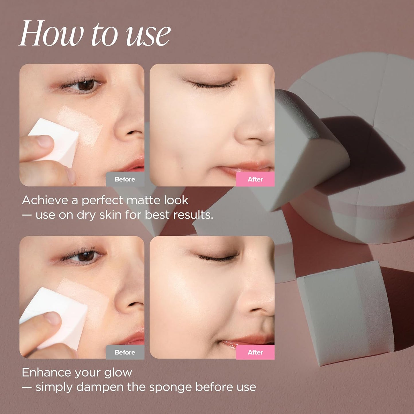 Piccasso Latex Round Makeup Sponges 6P – Hydrophilic Foundation Sponges for Makeup, Dewy & Matte Finish, Triangular Face Sponges for Precise Blending, Ideal for Base Makeup Application