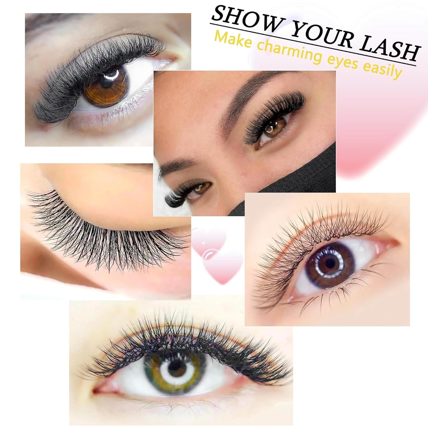Lash Extensions Double Tips 3D Eyelash Extensions W Shape 0.07mm Thickness C Curl Mix 8-15mm Premade Fans Easy Fan Volume Matte Black Crisscross Eyelashes(W-3D-Double Tips-0.07-C,8-15mm Mix)