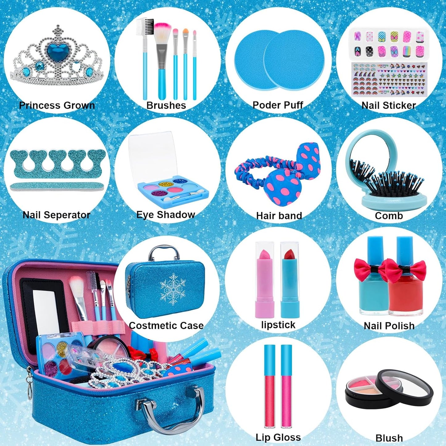 Kids Makeup Kit for Girl Toys, Princess Toys With Makeup kit Nail Polish Set Little Girls Toddlers Dress up Set Birthday Gift Play Makeup Kits For Girls Ages 6-10
