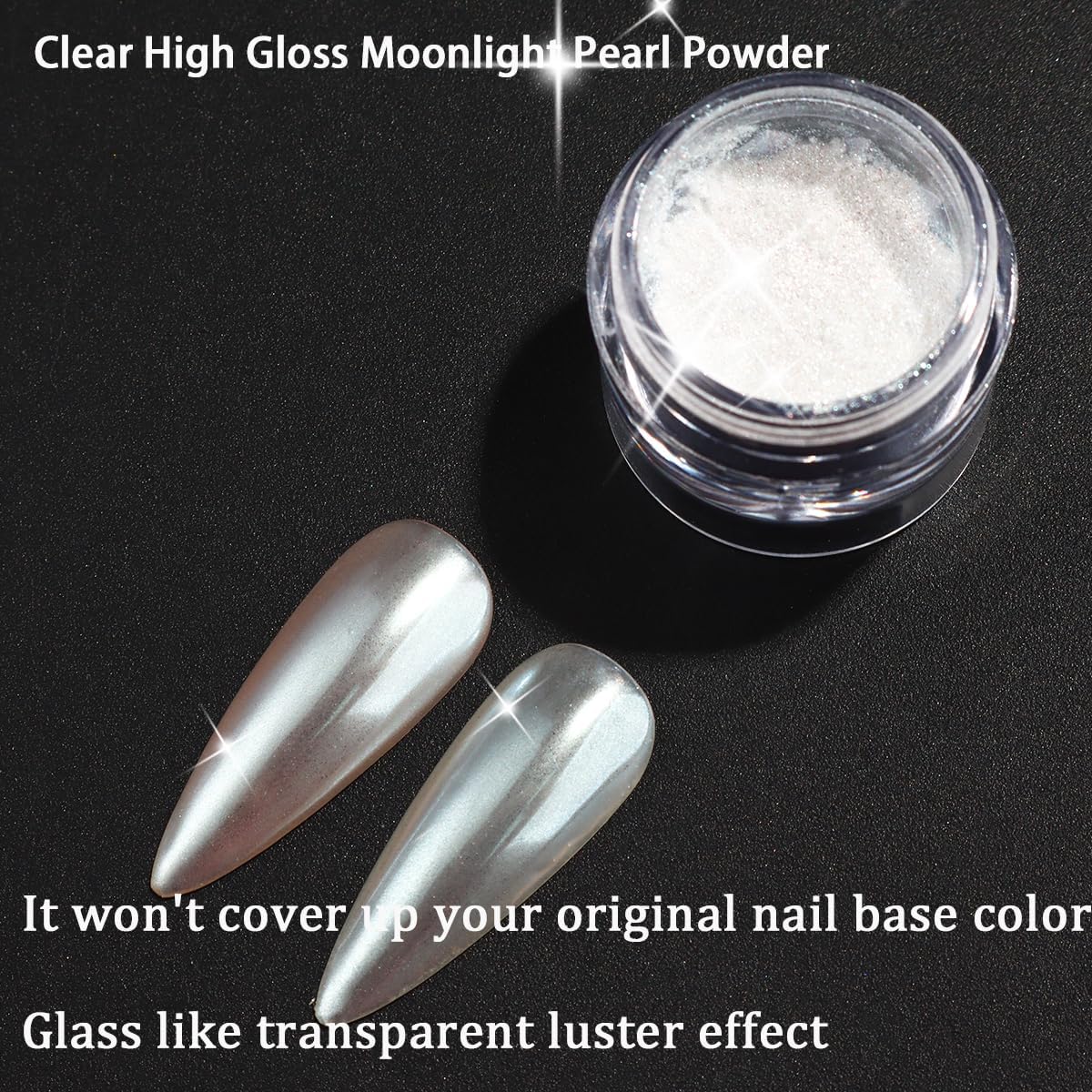 3Pcs Moonlight White Pearl Chrome Nail Powder, Super Glossy Clear Mirror Effect Holographic Pearl Nail Glitter Powder, Neon Ice Aurora Shimmer Sugar Pigment Dust for Nails Art Design