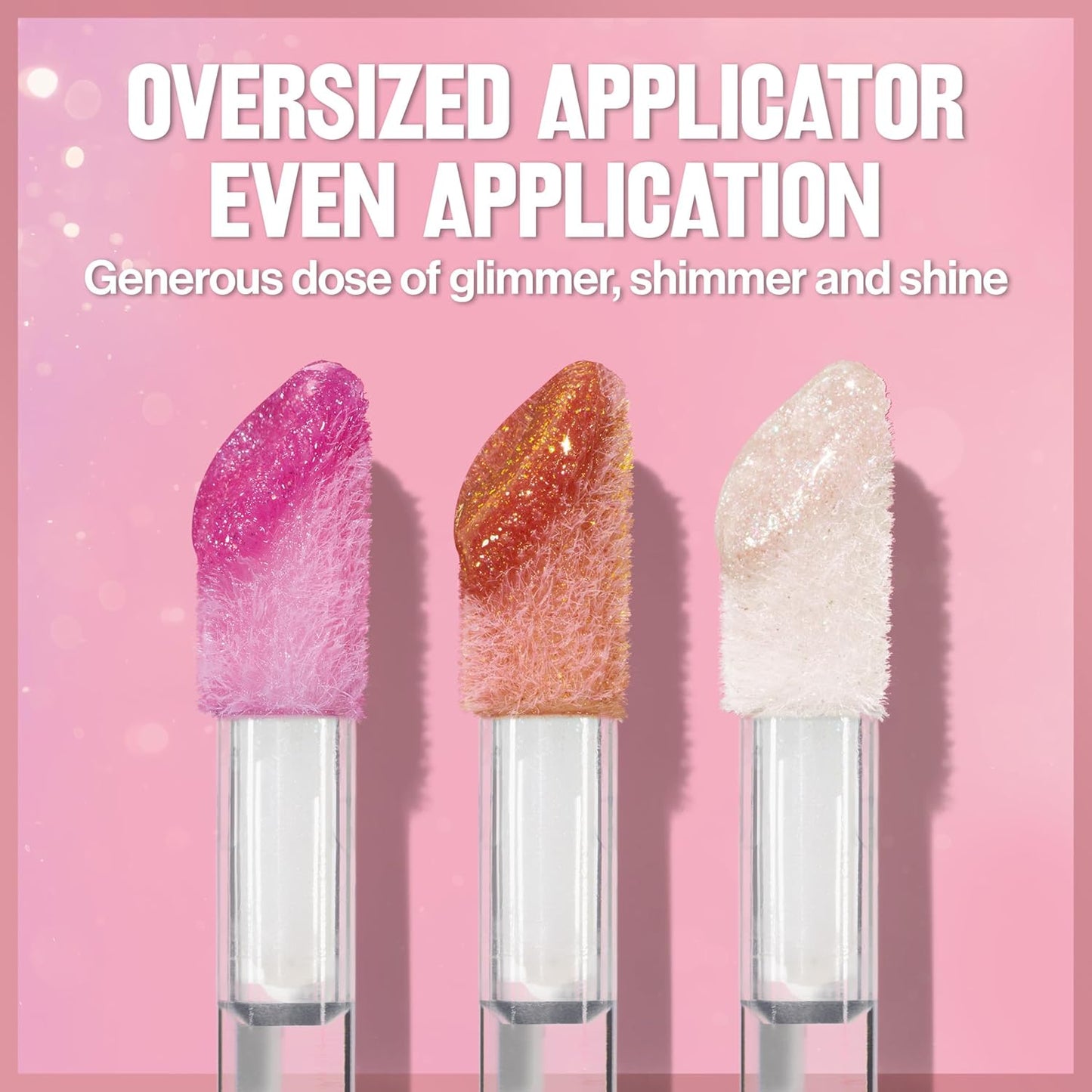 REVLON Super Lustrous Glimmer Gloss Gift Set, 3-Piece, Non-Sticky Lip Makeup, Plant-Based Glitter, High-Shine Finish, 008 Rose Glow, 005 Glazed Almond 001 Diamond Drama