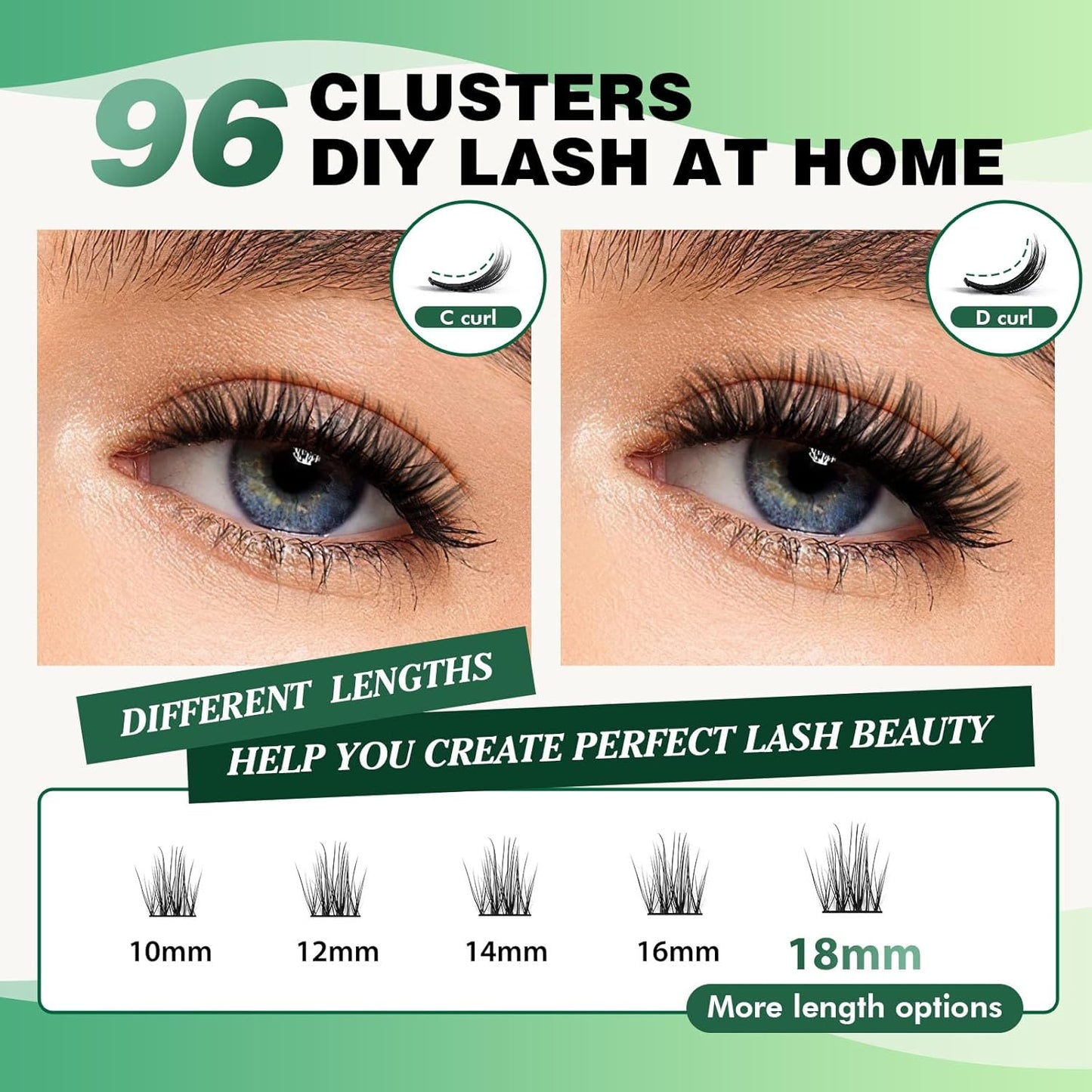 Lash Clusters 96pcs Individual Lashes D Curl 14mm Eyelash Clusters KEYYOU Volume Wispy Lash Extension Soft&Comfortable Easy DIY at Home(Y15,D-14mm)