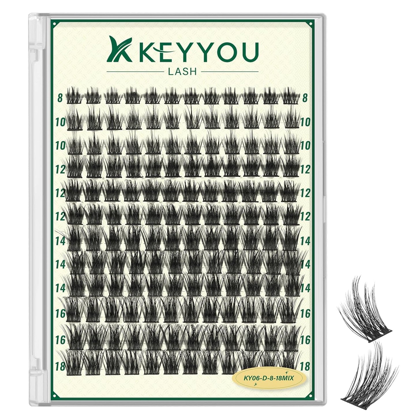 KEYYOULASH Lash Clusters Manga Lash Extension D Curl 144pcs 8-18mm Wispy Eyelash Clusters Natural Volume Eyelash Extensions Individual Lashes DIY at Home(KY06,D-8-18MIX)