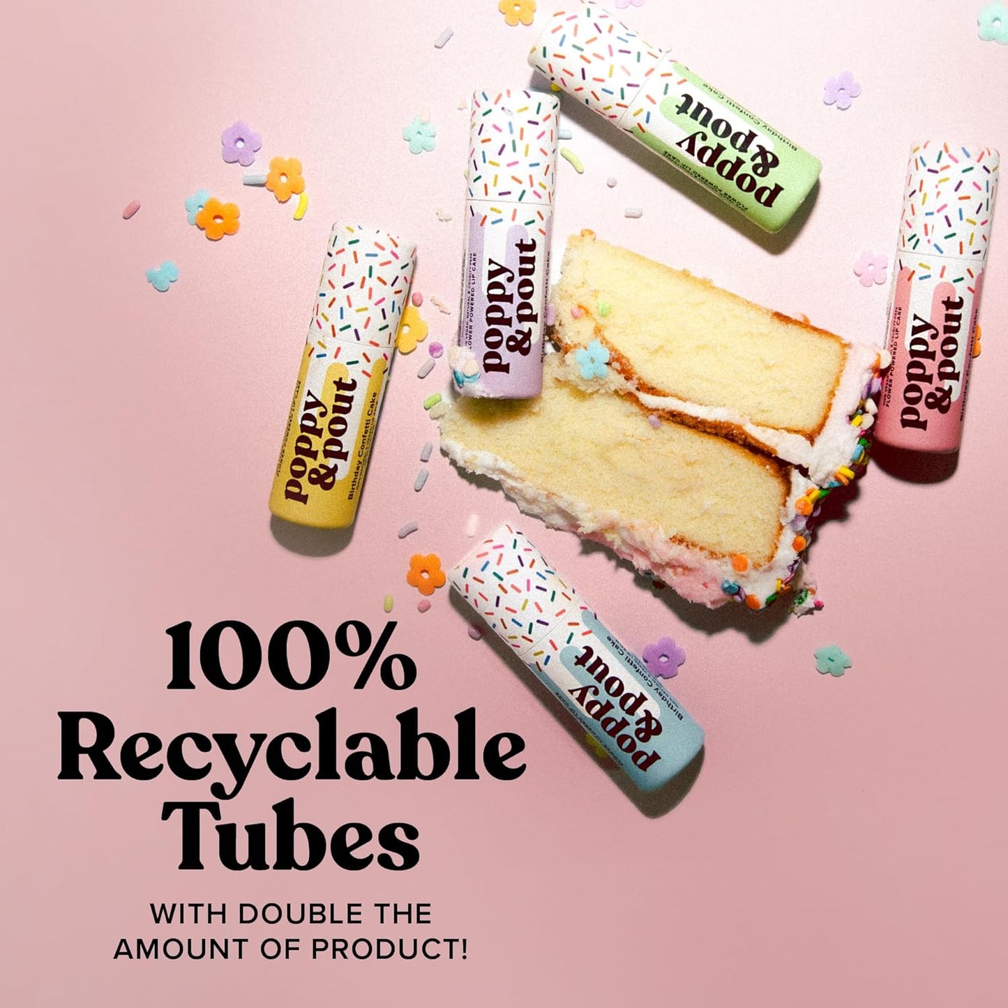 Poppy & Pout Birthday Cake Jumbo Lip Balm | All Natural Lip Balms & Moisturizers | Hydrates with Beeswax, Vitamin E, Organic Coconut Oil | Cruelty-Free | Lip Balm in Recyclable Cardboard Tube (Purple)