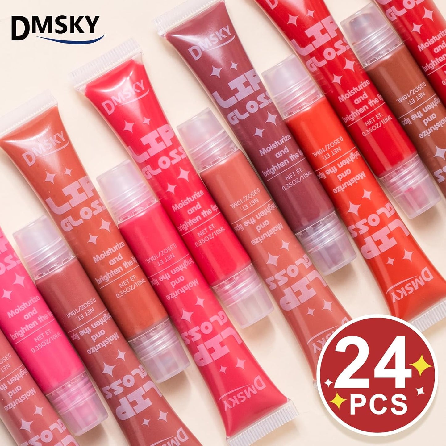 Dmsky 24 Pack Lip Gloss Set, 12 Colors Lip Oil for Dry Cracked Lips, Moisturizing Lip Balm Infused with Vitamin E for a Sheer Tint Of Color