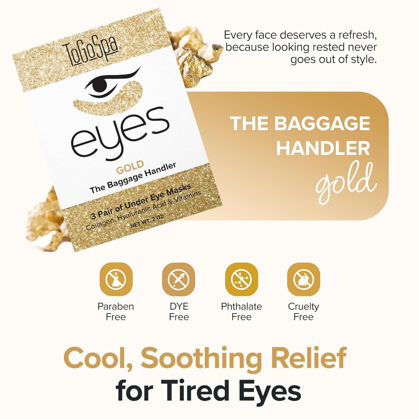 ToGoSpa Golden EYES, Dark Circle Warrior | Premium Clean Anti-Aging Gel Pads with Collagen, Hyaluronic Acid, Aloe Vera, Vitamins C & E, 1 Pack - 3 Pair