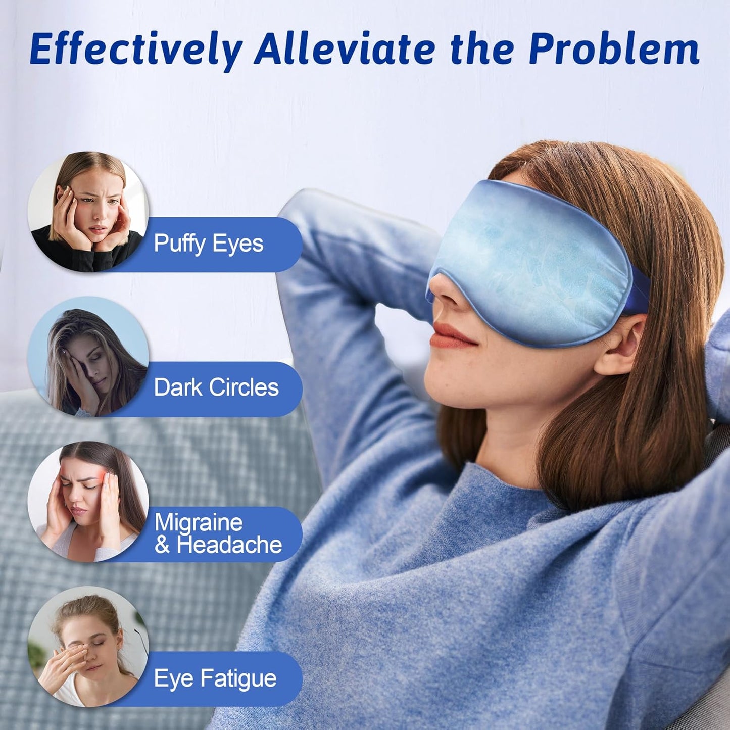 Cooling Eye Mask, Cold Eye Masks for Dark Circles, Puffiness, Headache, Migraines Weighted Gel Eye Mask Eye Ice Pack Reusable Cold Eye Compress (Blue)