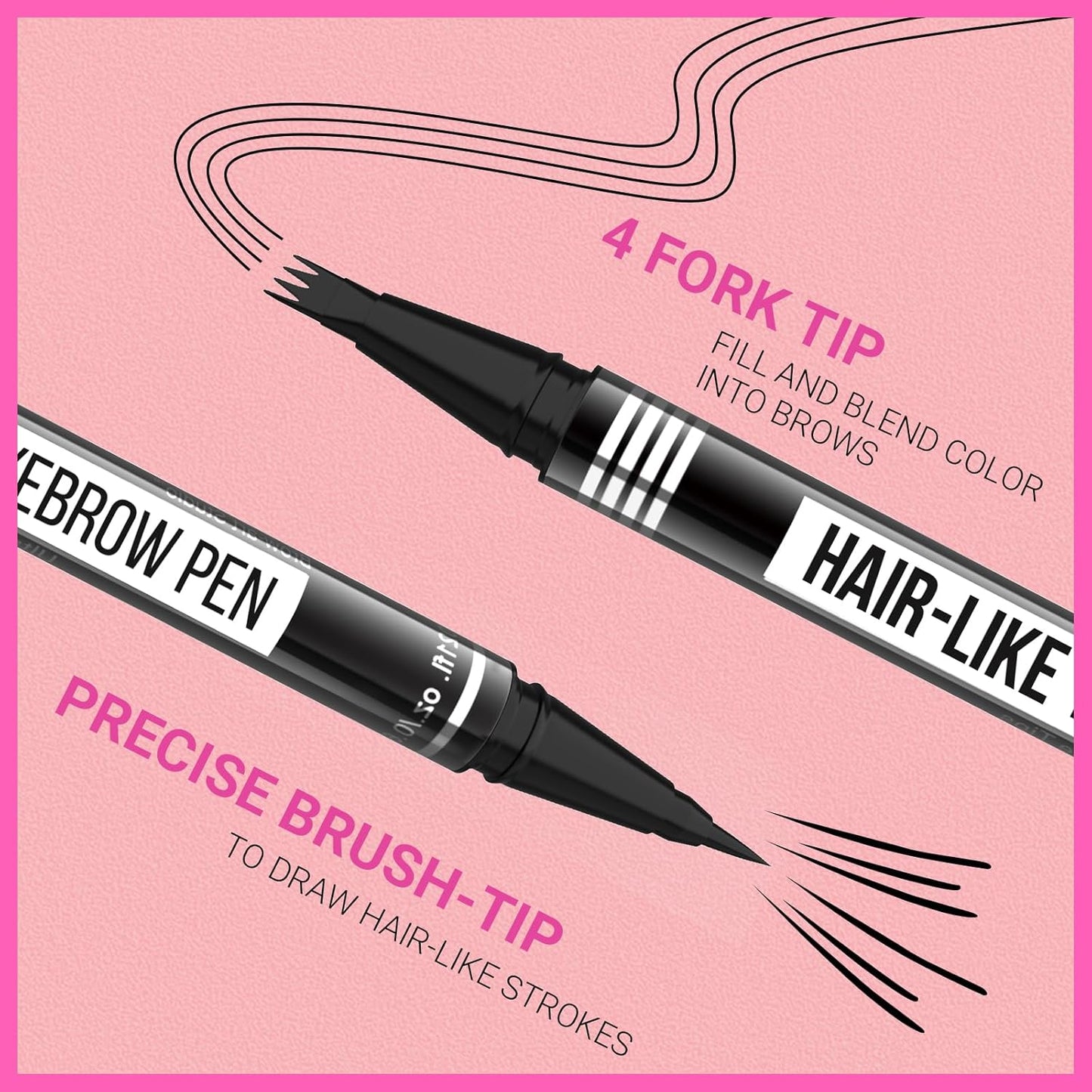 iMethod Eyebrow Pen - Eyebrow Pencil Magical 2-in-1 Eye Brow Pencils for Women with 4-Fork-Tip & Precise Brush-Tip for Natural Hair-Like Brows, Last All-Day, with Eyebrow Spoolie Brush, Black