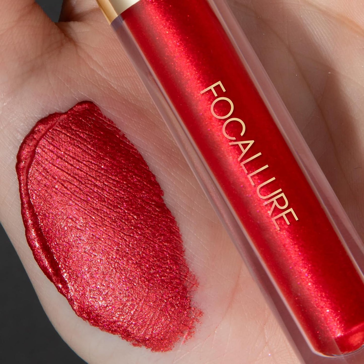 FOCALLURE Metallic Liquid Lipstick,Non Stick Cup Lip Gloss,High Impact Lip Color with Transfer-proof Wear,Long Lasting & Waterproof Lipstick Makeup for Women,RD04 HOLLYWOOD