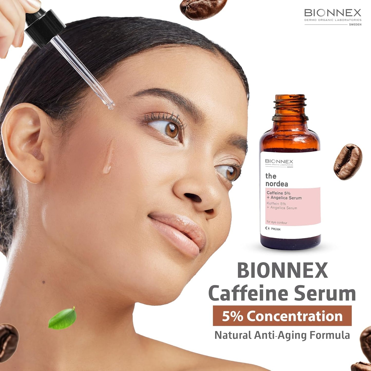 The nordea - 5% Caffeine Serum Angelica - Anti-Aging Eye Serum for Dark Circles, Puffiness and Wrinkles - Caffeine Eye Serum Natural and Vegan - 30 ml (5% Caffeine Skin Serum)