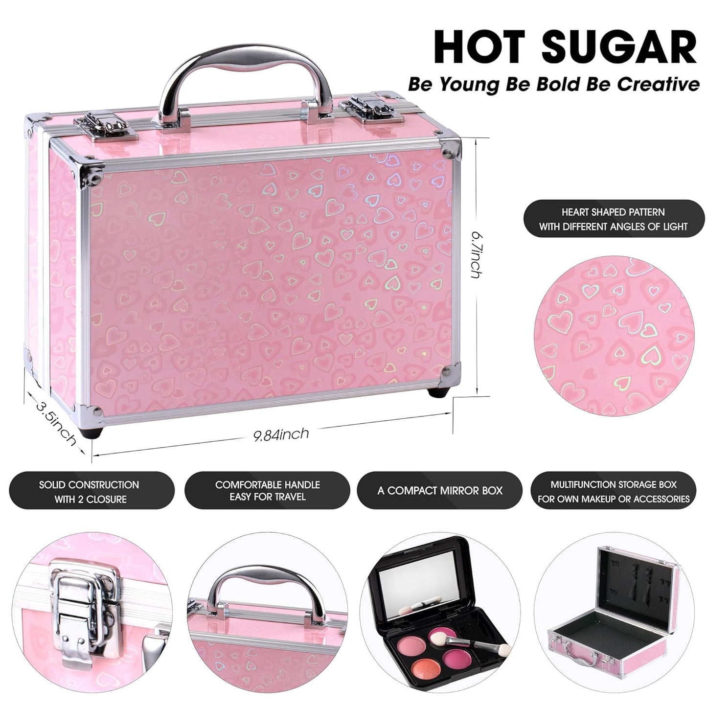 Hot Sugar Makeup Kit for Teenager Girls - Full Starter Cosmetics Set with Eye Shadow Lip Balm Blush Lip Gloss Brush Lip Pencil Eye Pencil and Mirror (Pink Love)