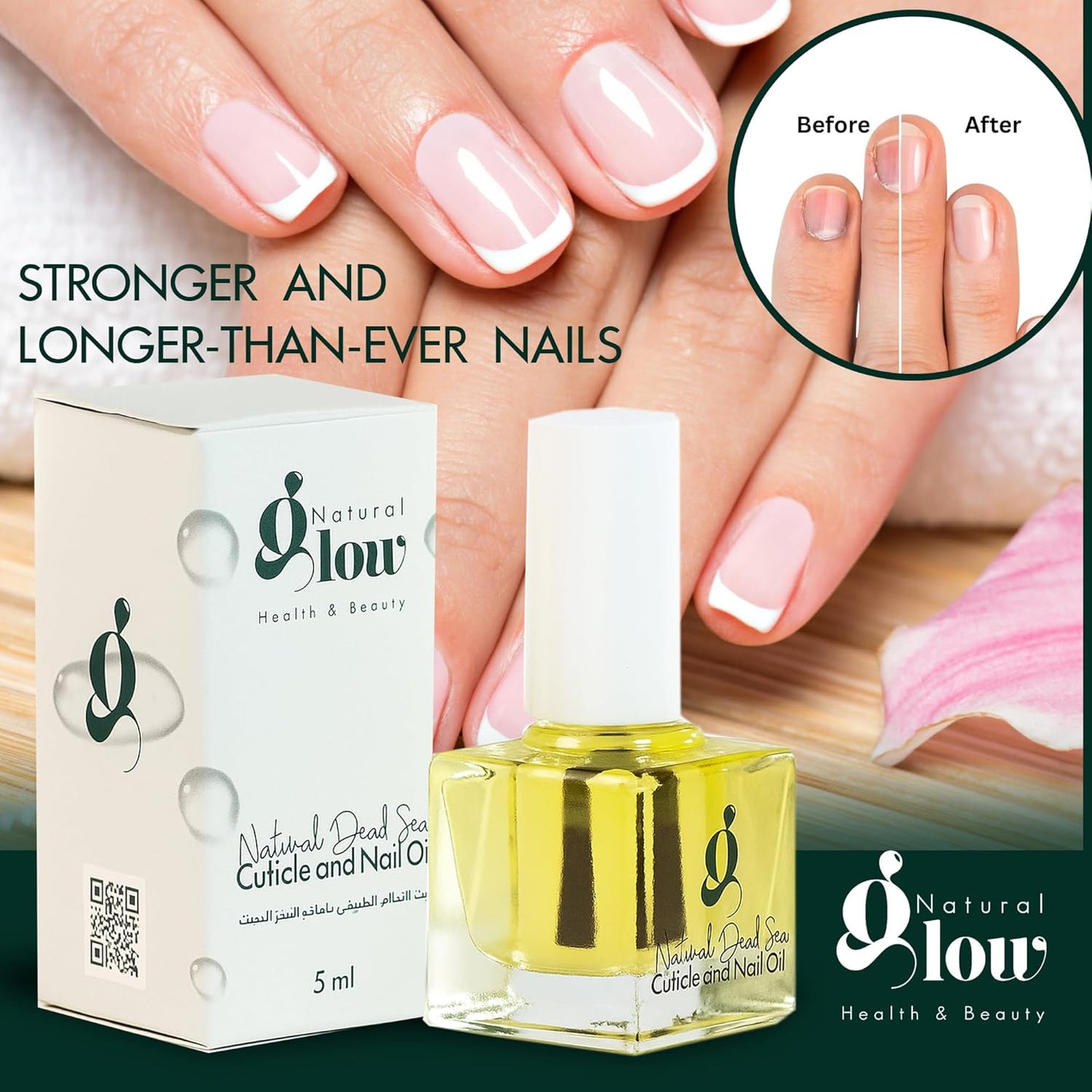 Dead Sea Cuticle & Nail Oil (5ML) | Strengthens, Moisturizes & Conditions with Sweet Almond, Olive, Jojoba, Castor, Argan Oils, Lemon Essential Oil, Vitamin E & Dead Sea Salt