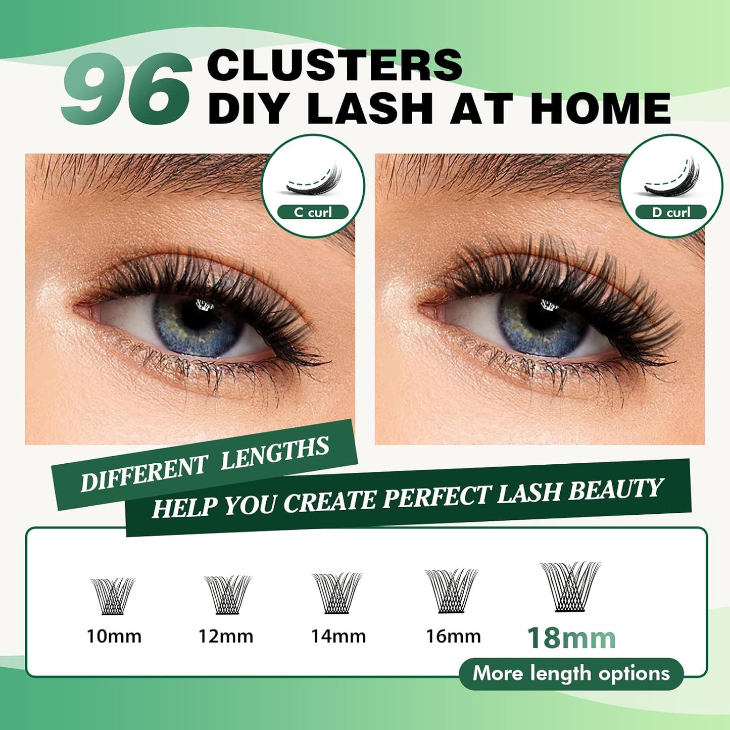 Lash Clusters,96 Pcs Cluster Lashes D Curl 16mm DIY Lash Extensions Eyelash Clusters,KEYYOU Volume Wispy Individual Lashes Soft&Comfortable Easy DIY at Home(Y13,D-16mm)
