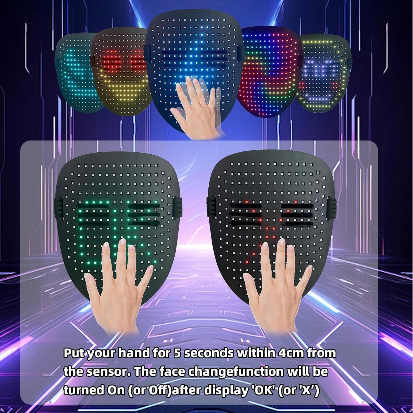 LED Mask with Gesture Sensing(50 Pattern Display) - The coolest gift for Halloween Christmas costume role play, children's birthday party