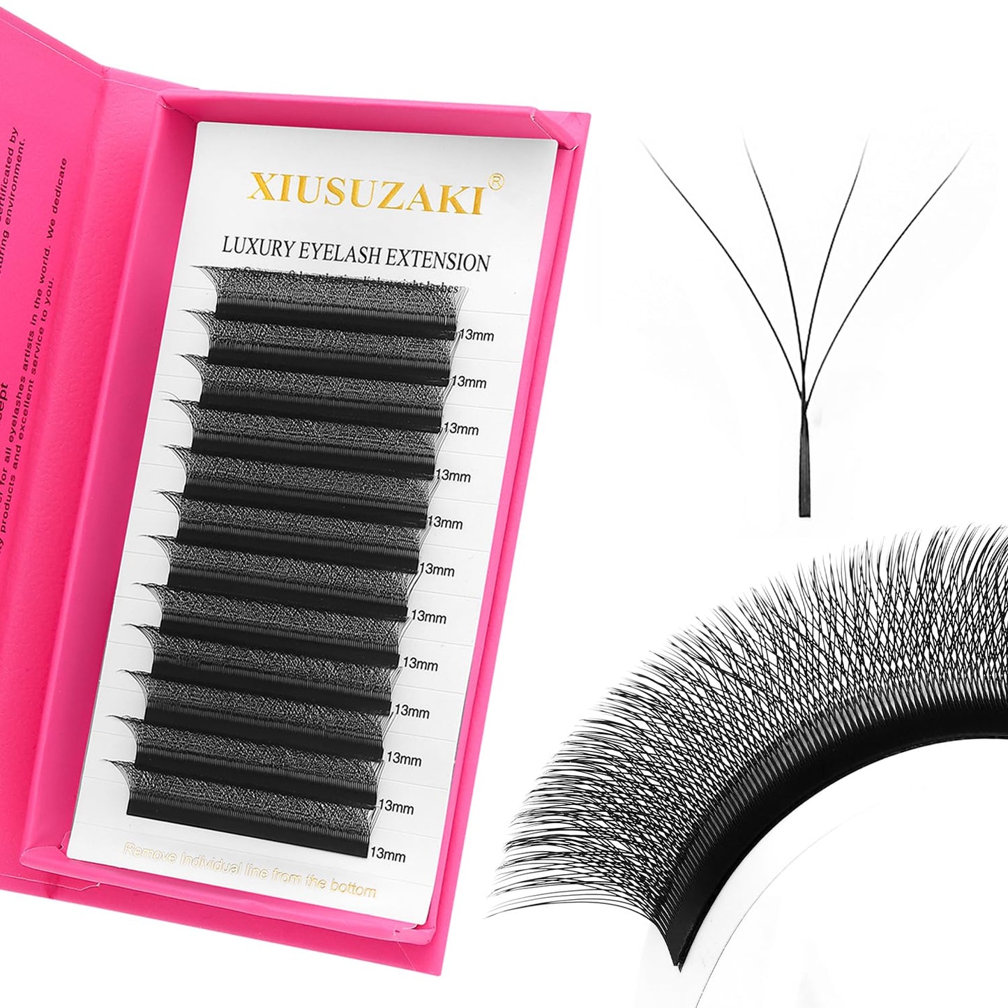 W Lash Extensions Supplies 4D Eyelash Extensions W Shape 0.07mm Thickness C Curl 13mm Premade Fans Easy Fan Lashes Volume Matte Black 12 Rows Crisscross Eye Lashes(W-4D-0.07-C,13mm)