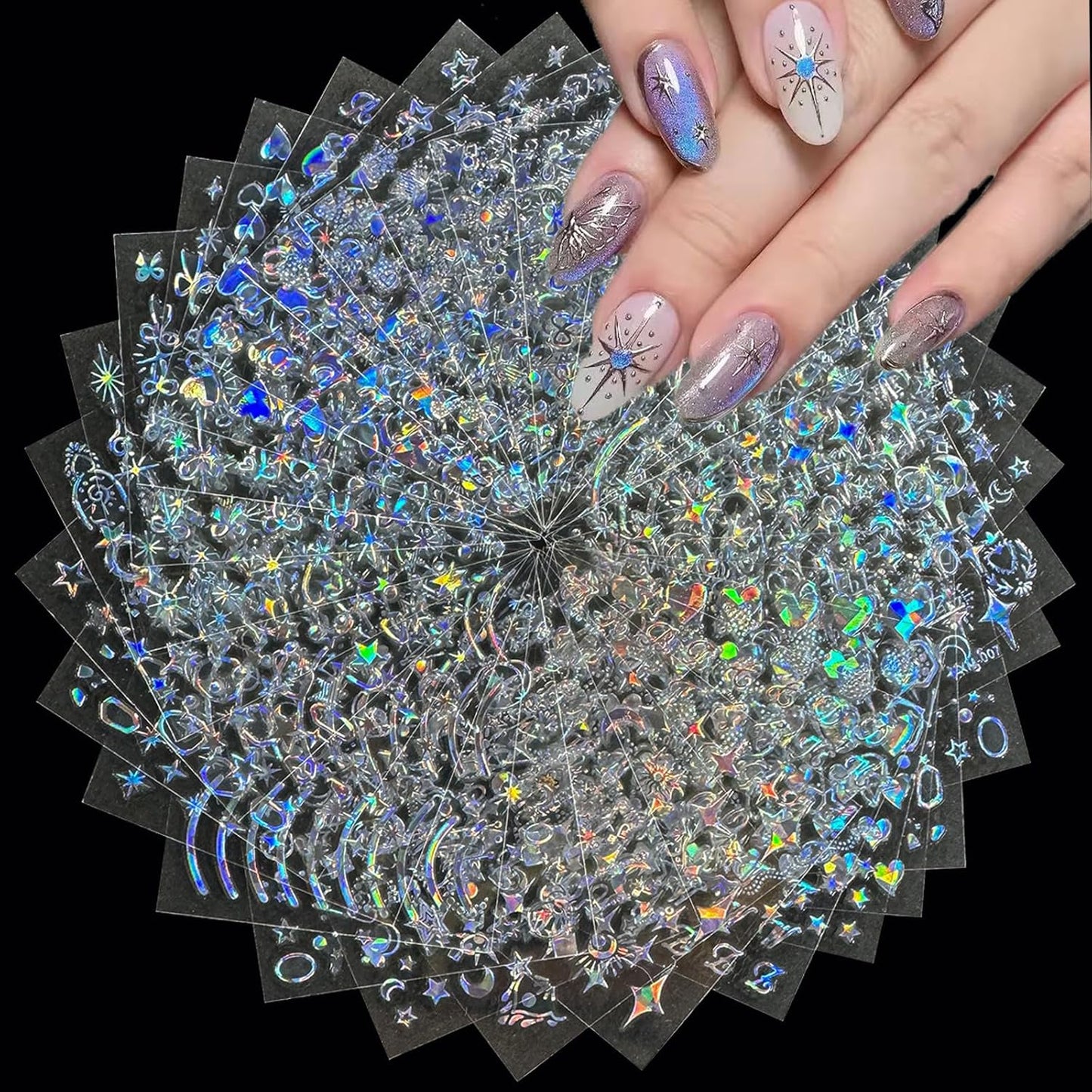 30 Sheets Star Nail Art Stickers Aurora Star Line 3D Self Adhesive Nail Stickers for Nail Art Moon Stars Nail Decals Heart Nail Supplies for Women and Girls Manicure DIY Decoration