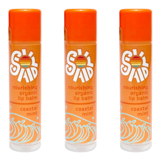 Sol Aid Organic Lip Balm – 100% Natural Lip Moisturizer (3-Pack, Coastal Mint)