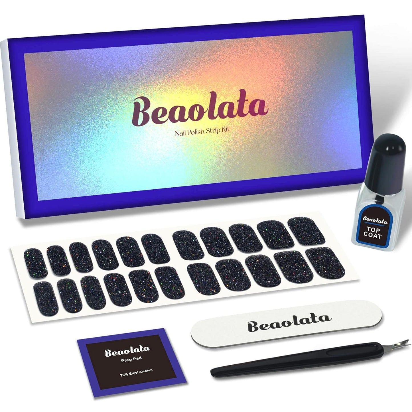 Nail Polish Strips, 44PCS Salon Quality Wraps with Top Coat, Long Lasting Gel Nail Stickers for Women Easy Apply& Remove (Starry Black)