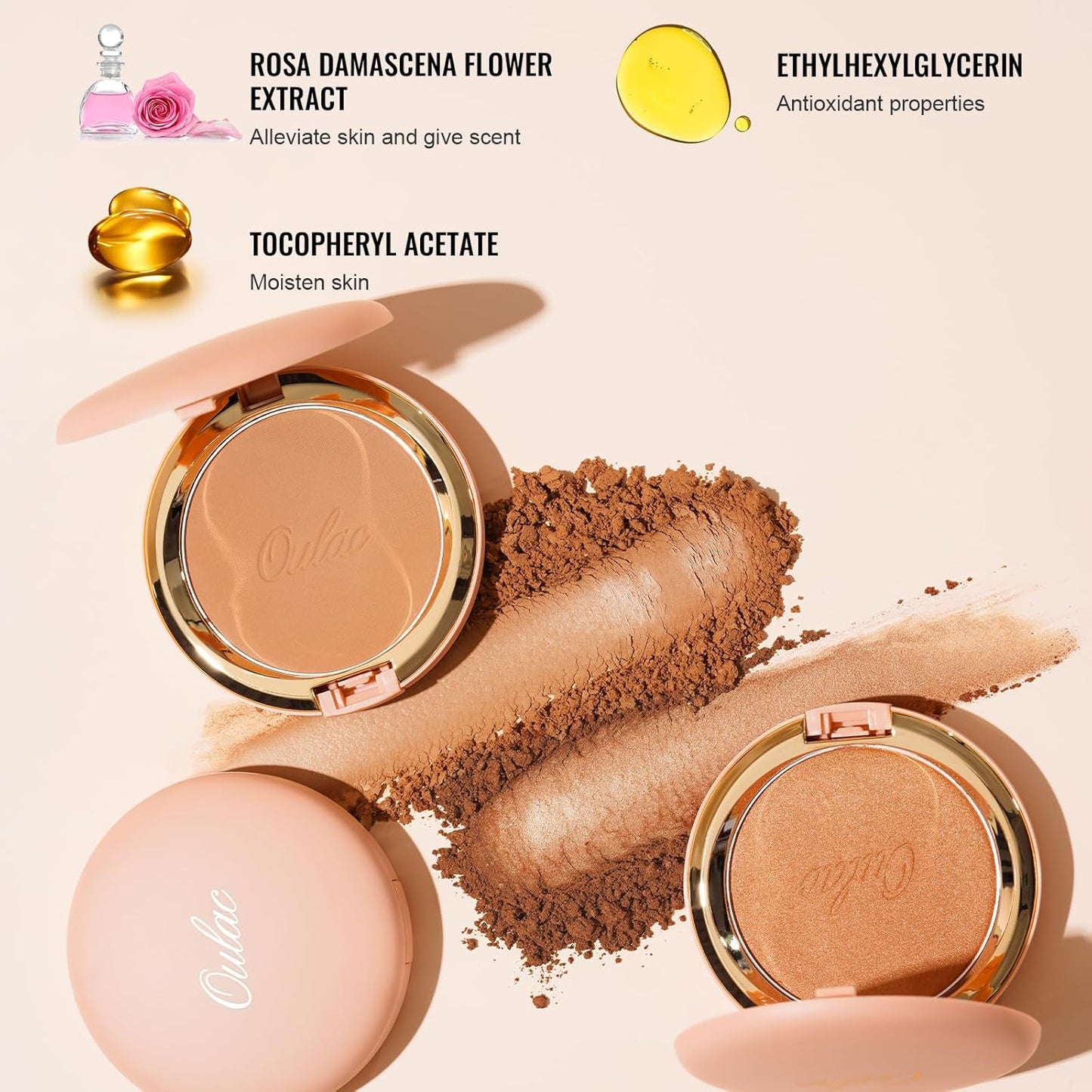 Oulac Matte Bronzer Powder Face Makeup with Mirror - Natural SunKissed Bronzer Look,Highly Pigmented Cream Bronzer, Long Lasting Glow, Easy to Blend, Vegan & Cruelty-Free BS02