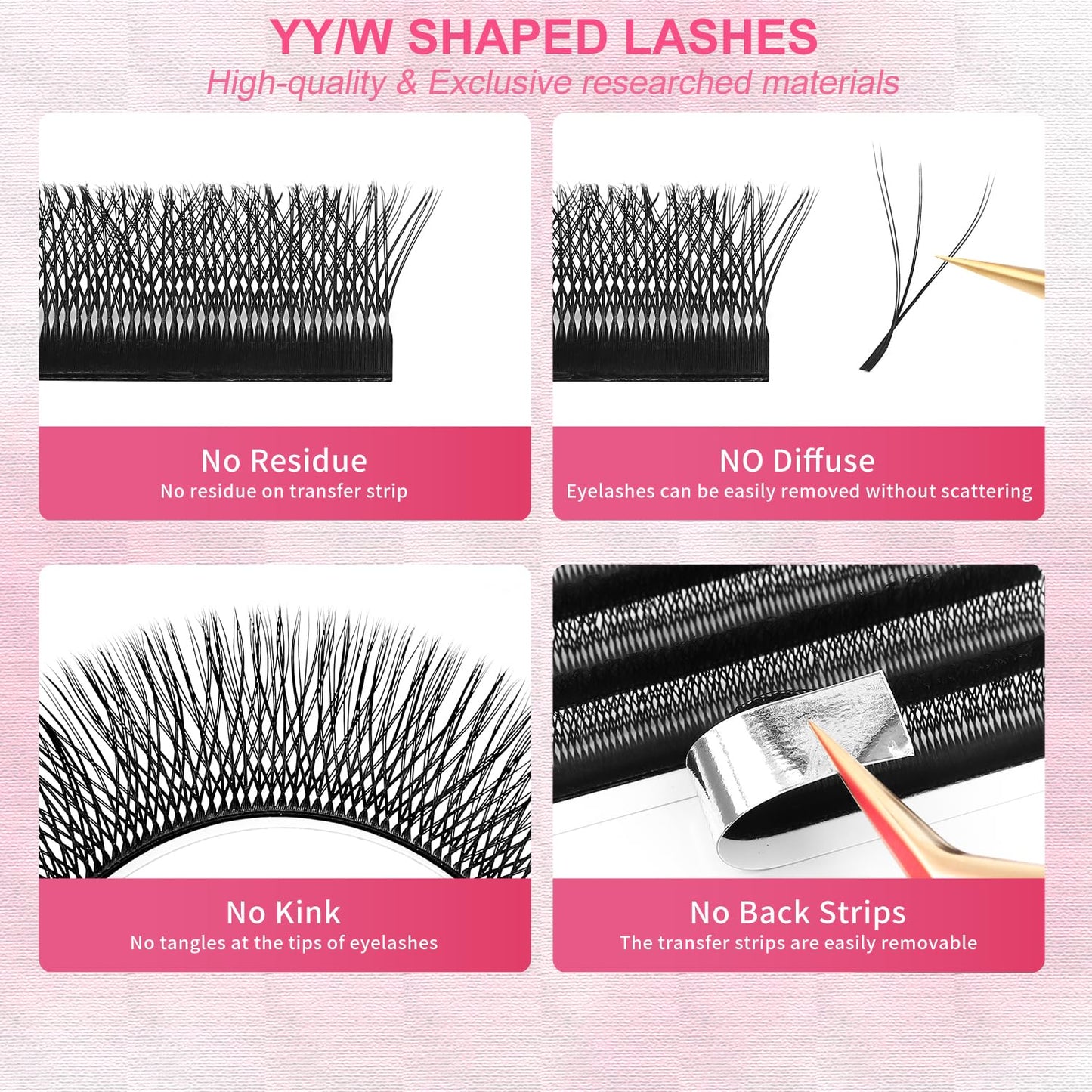 Lash Extensions Double Tips 3D Eyelash Extensions W Shape 0.07mm Thickness D Curl 12mm Premade Fans Easy Fan Volume Matte Black Crisscross Eyelashes(W-3D-Double Tips-0.07-D,12mm)