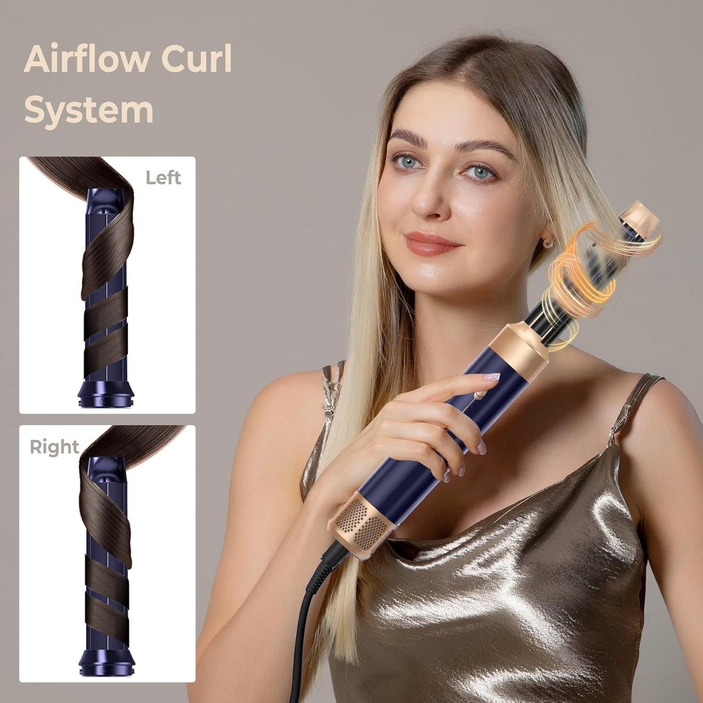 7 in ONE Hair Dryer Brush, Powerful Blow Dryer Brush with Auto- Wrap Curler, Detachable Fast Drying, Volumizing, Curling, Straightening, Ionic Hair Dryer with Diffuser, Hair Styling Tools 100-120V