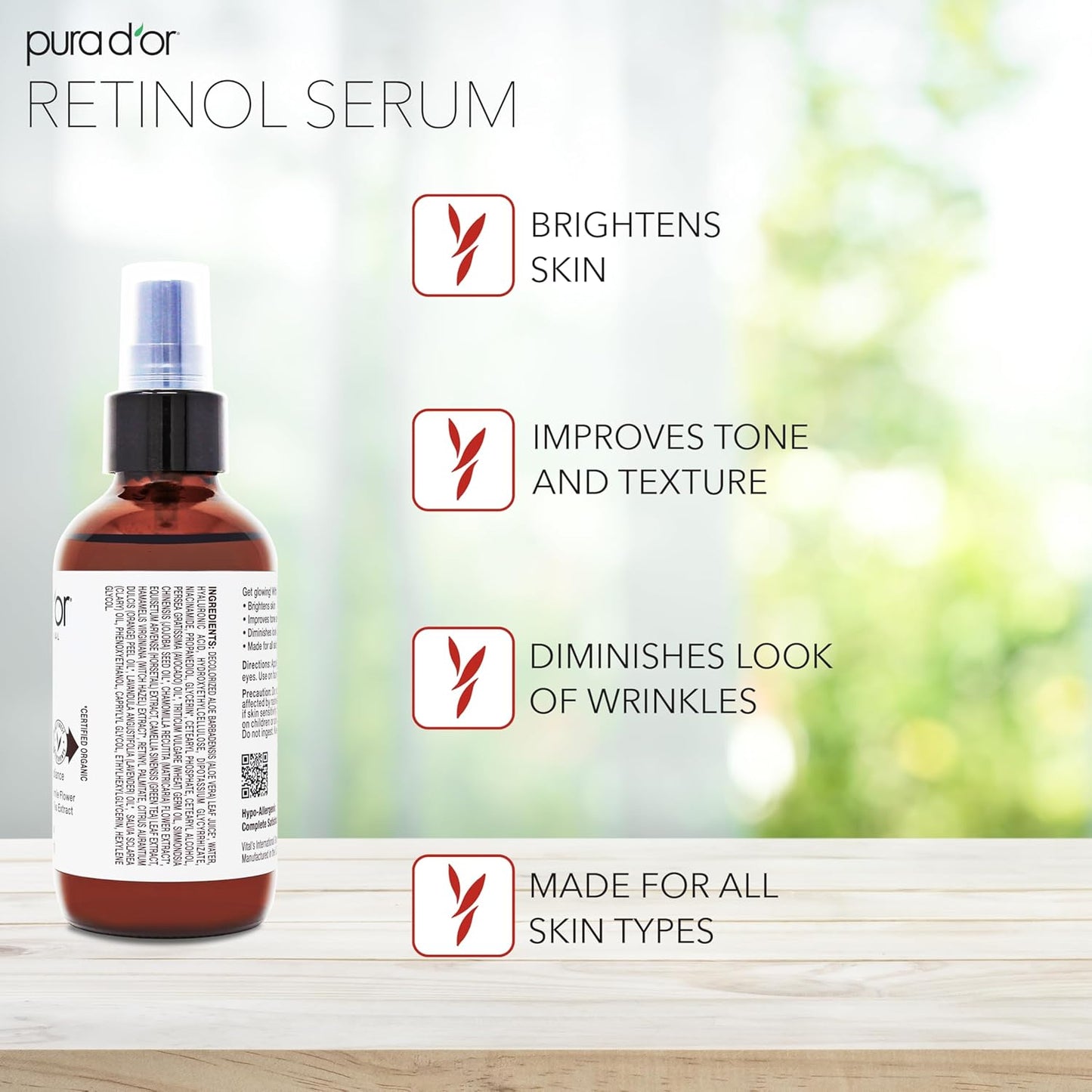 PURA D'OR 3.3 Oz Retinol Serum For Nighttime - Advanced PM Skin Care Formula - Anti-Aging Wrinkle Reducer for Radiant Skin - Natural Vitamin A & Collagen Booster - Fine Lines Treatment - Travel Size