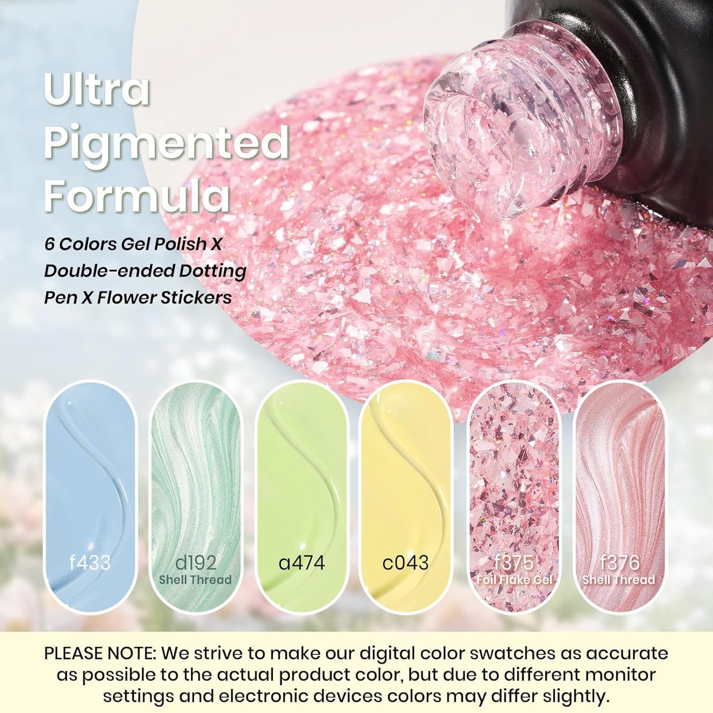 Beetles Pastel Gel Nail Polish - Spring Scenery By the Lake Gel Polish, 6 Colors Pink Green Yellow Drawing Swirl Shell Thread Effect Nails DIY Manicure Gifts for Women